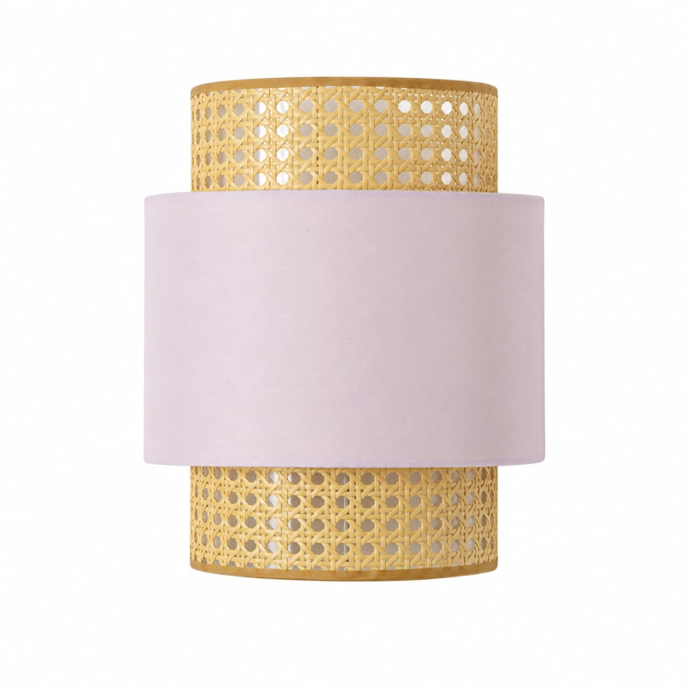 Applique murale en rotin naturel et tissu rose H28,5 cm