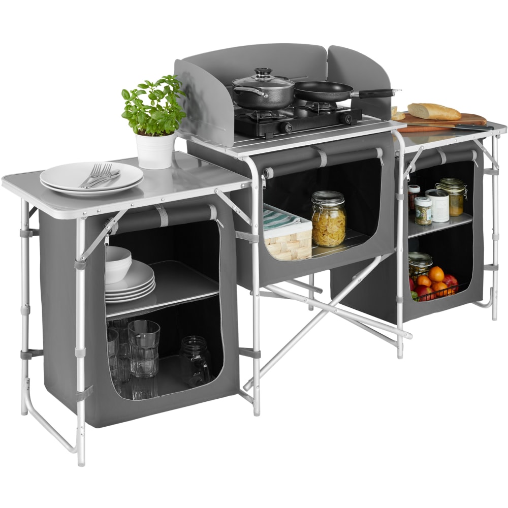 Cuisine de camping pliable aluminium gris sac transport 172x52x104cm