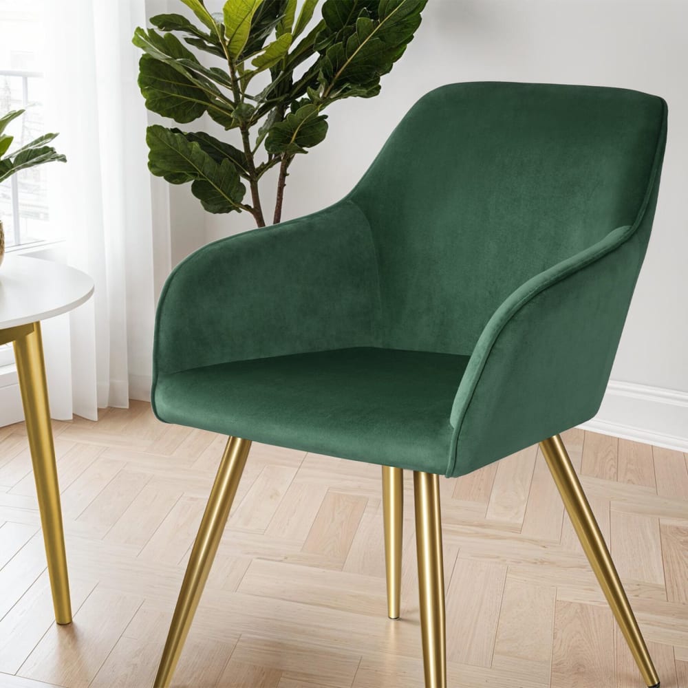 Lot de 4 chaises rembourrées velours en polyuréthane vert foncé et or