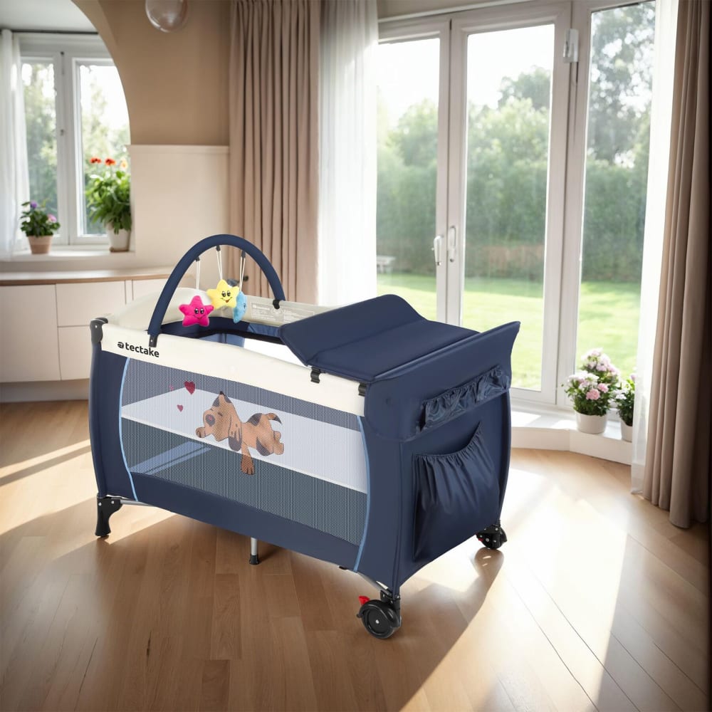 Lit de voyage pour enfants pliable réglable en nylon bleu