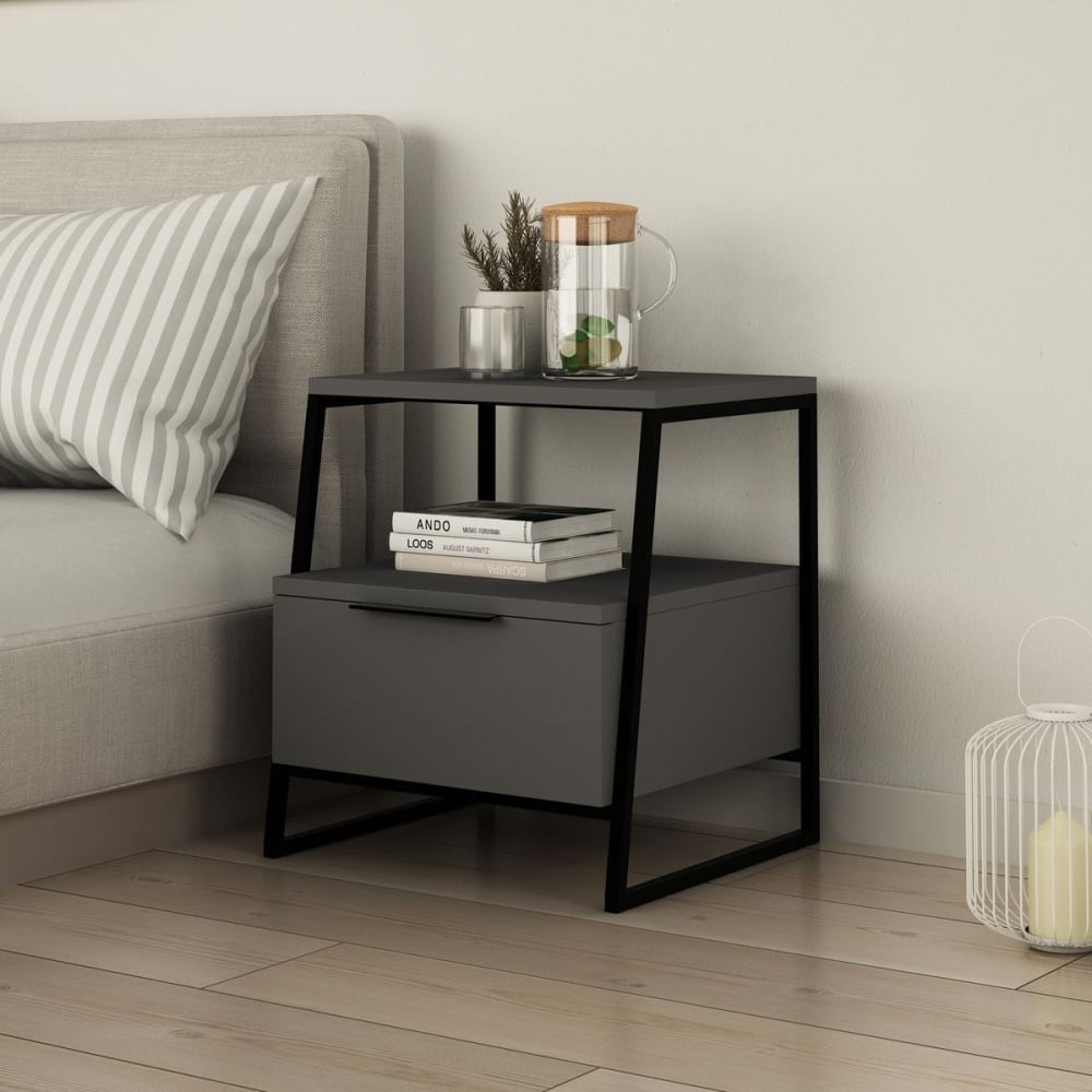 Table de chevet 1 porte gris anthracite 45 cm