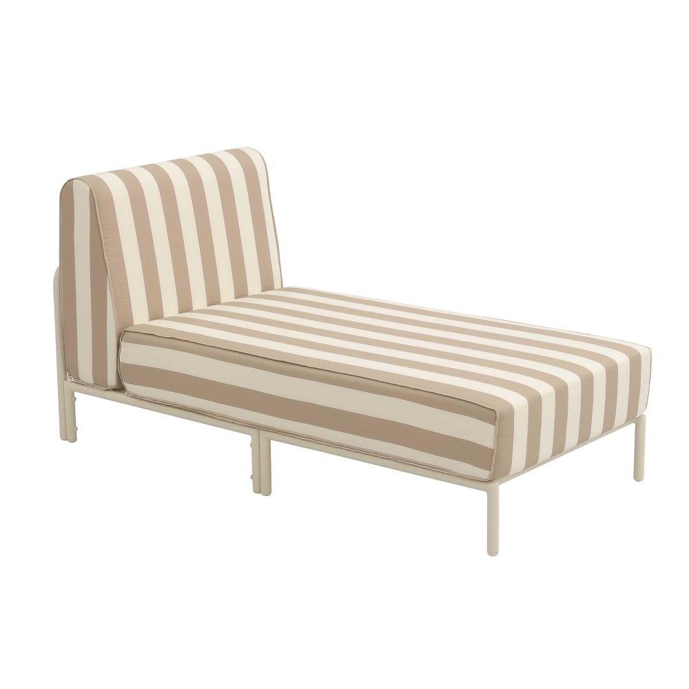 Méridienne rayée pour salon de jardin modulable en tissu beige