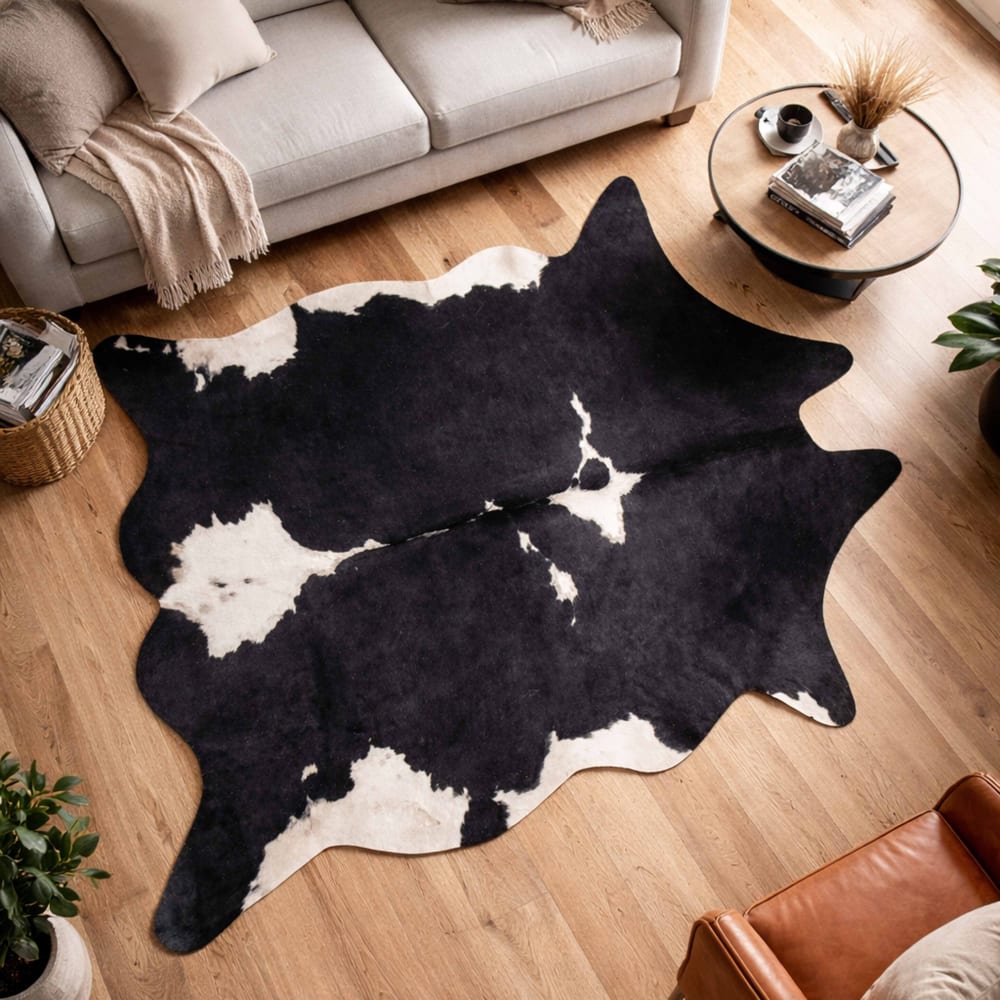 Tapis imitation peau de vache L 155  x 190 cm noir