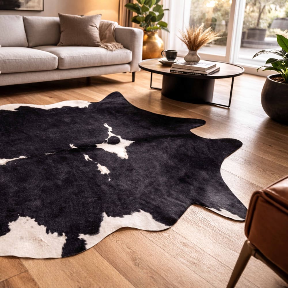 Tapis imitation peau de vache l 155 x 190 cm noir — vue 4
