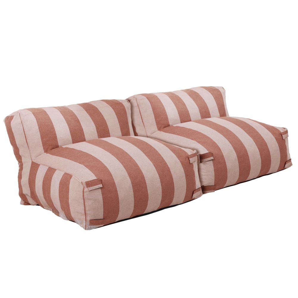 Salon de jardin modulable avec 2 chauffeuses rayées terracotta