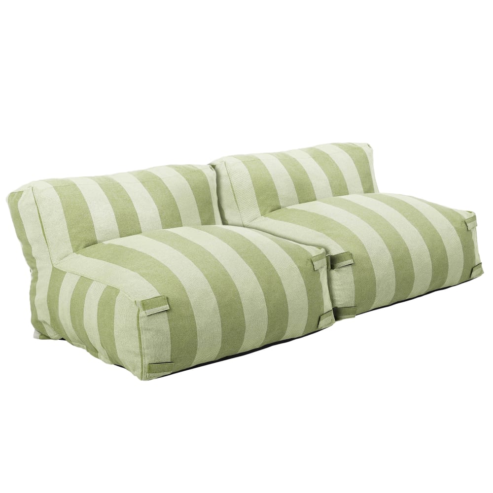 Salon de jardin modulable avec 2 chauffeuses rayées vert cactus