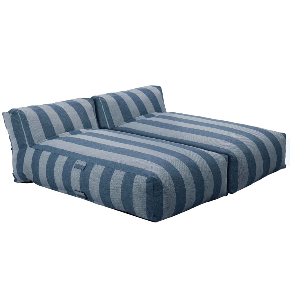 Salon de jardin modulable avec 2 méridiennes rayées bleu pacific
