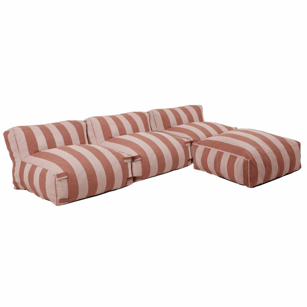 Salon de jardin modulable avec 3 chauffeuses et 1 pouf terracotta