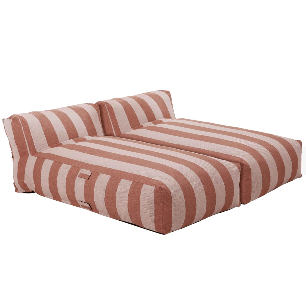 Salon de jardin modulable avec 2 méridiennes rayées terracotta