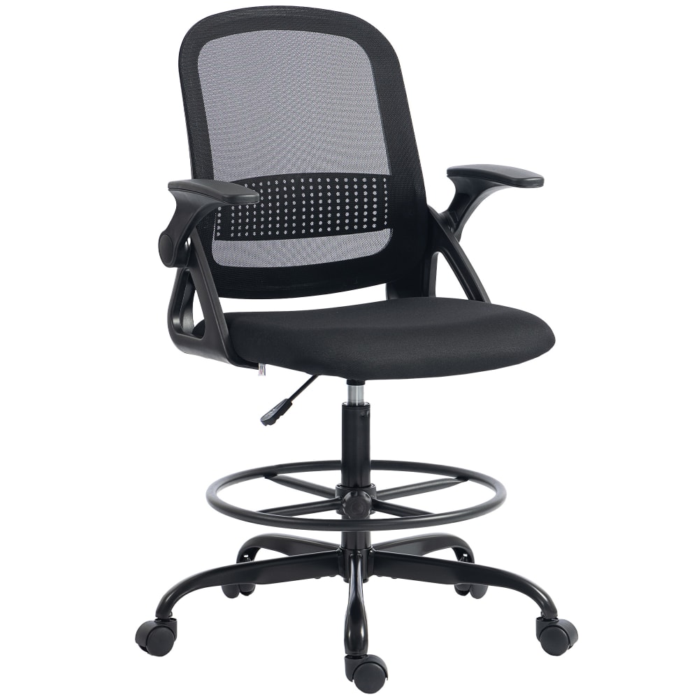 Homcom Bürostuhl, Klapp-Armlehnen, höhenverstellbar, Schwarz style modern Schwarz Pes - Polyester
