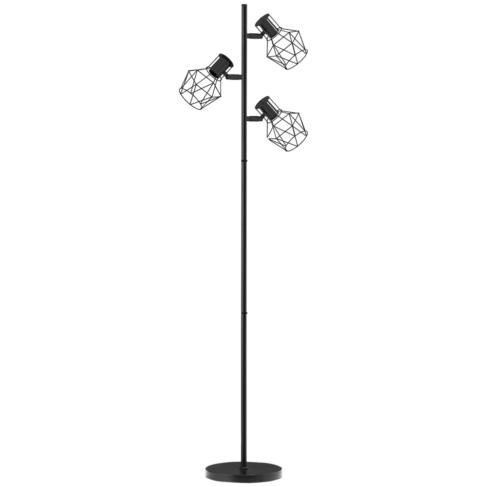 Lampadaire sur pied 3 lumières interrupteur individuel e27 noir