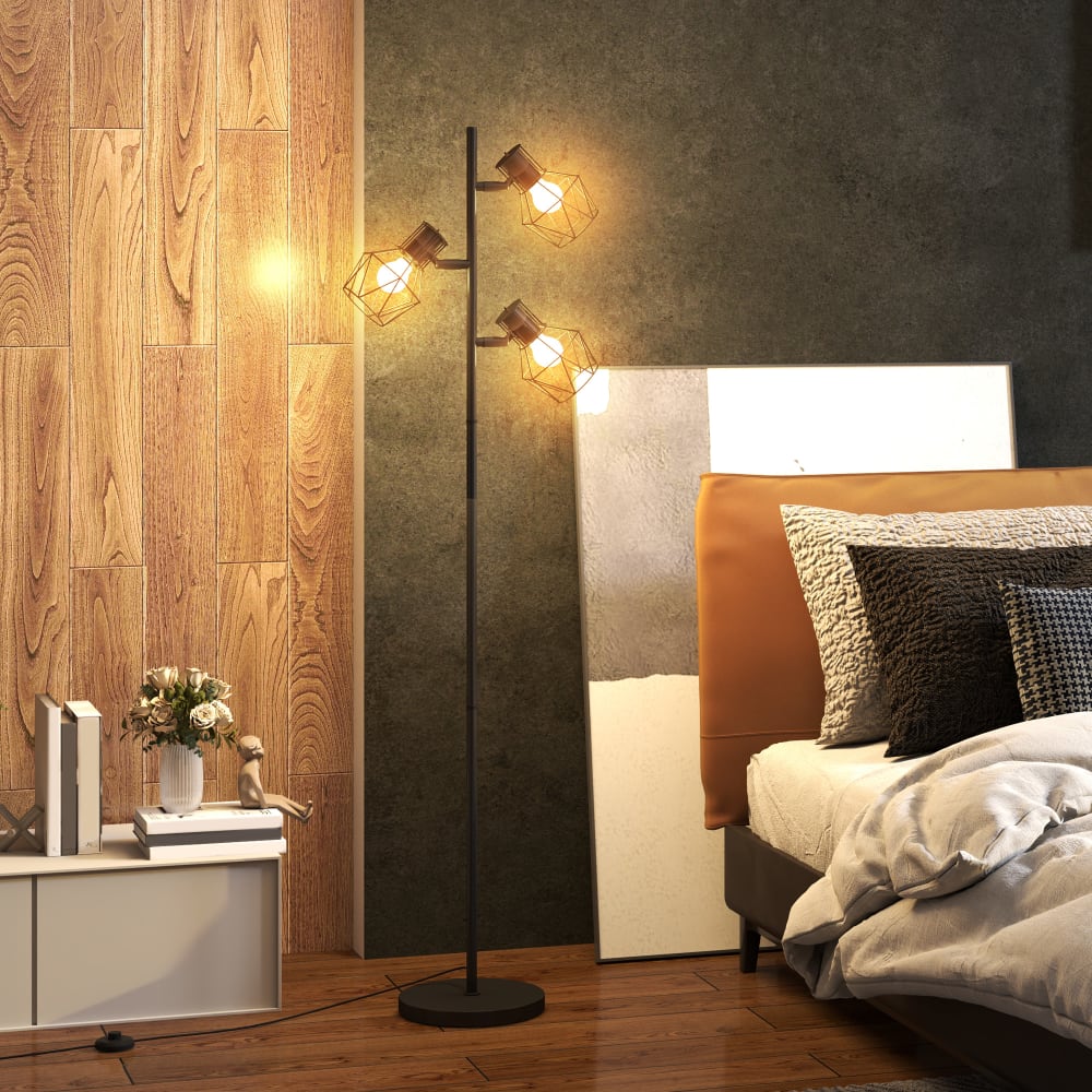 Lampadaire sur pied 3 lumières interrupteur individuel e27 noir — vue 3