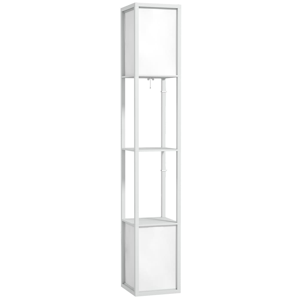 Lampadaire salon avec étagères tissu blanc