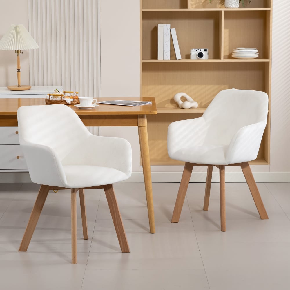 Chaise de salle à manger assise rembourrée tissu velours crème