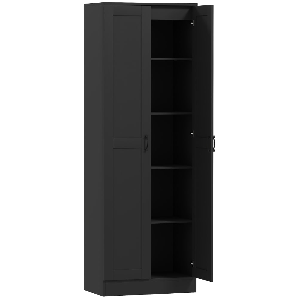 Armoire 2 portes meuble rangement 5 étagères noir