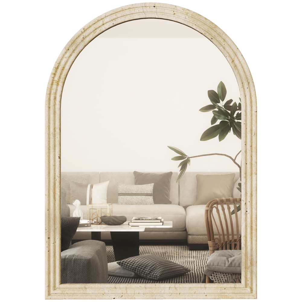 Miroir mural arqué 50 x 70 cm verre trempé et polystyrène beige
