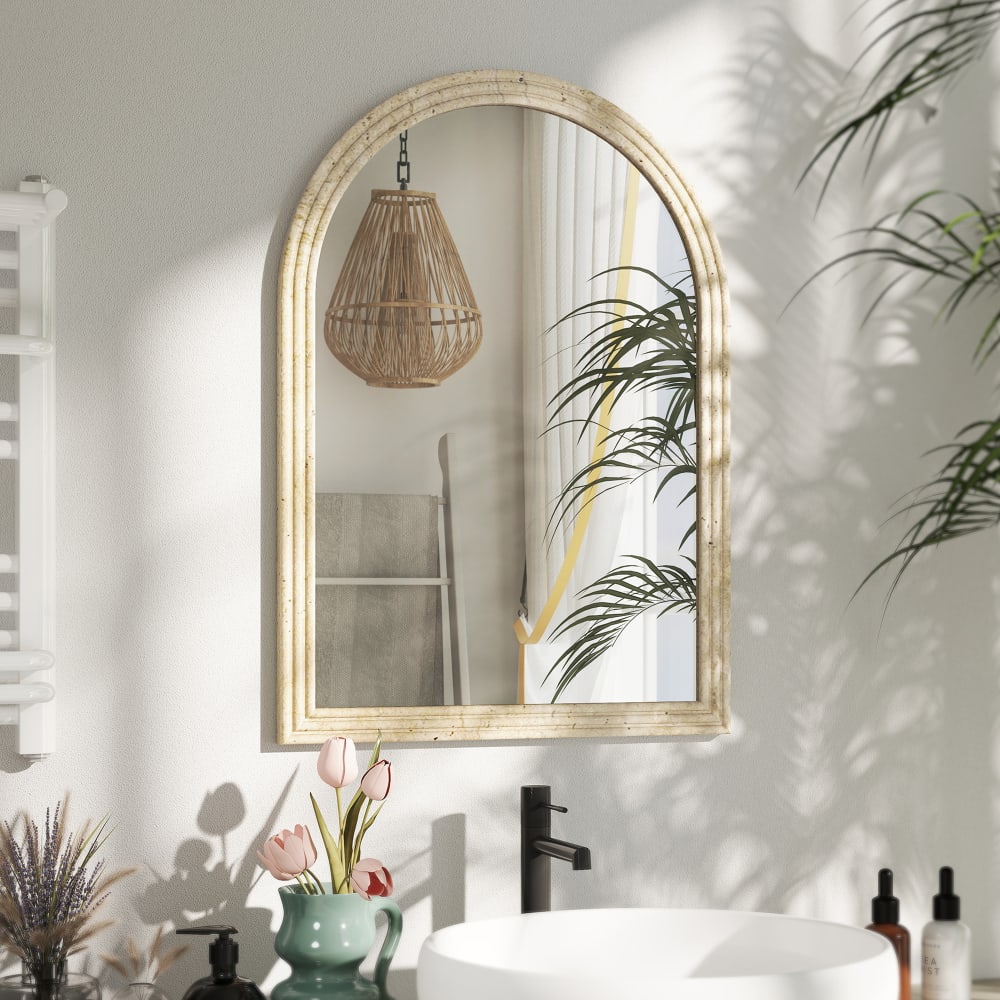 Miroir mural arqué 50 x 70 cm verre trempé et polystyrène beige