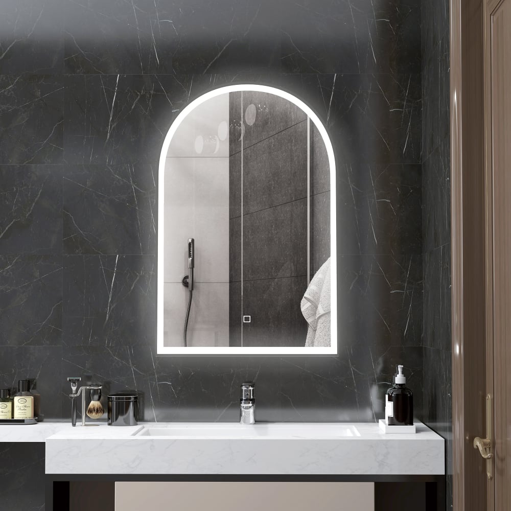 Miroir salle de bain éclairage led cadre en aluminium noir — vue 3