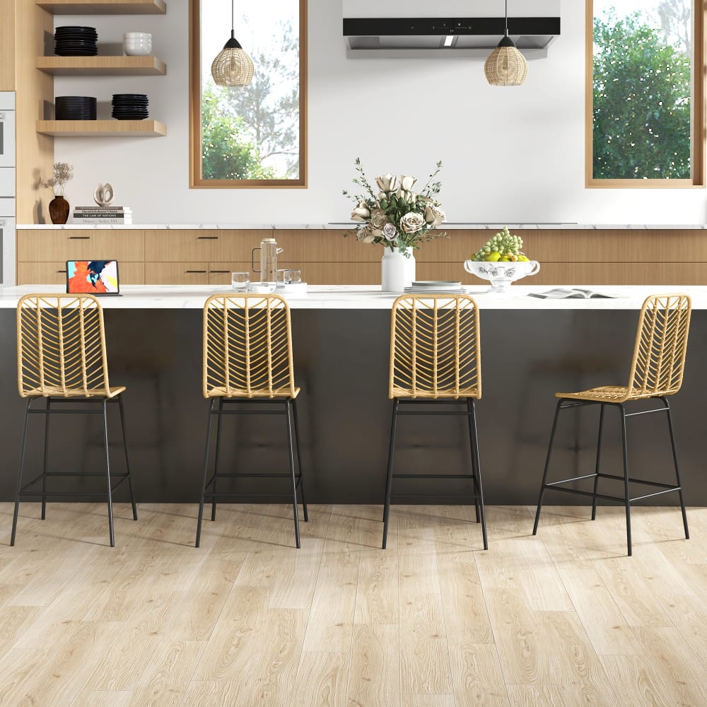 4er-Set Barhocker mit Fußstütze, Stahl, Gelb - Maisons Du Monde