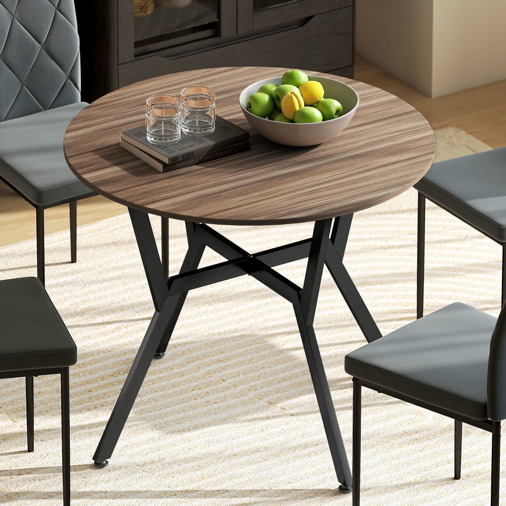 Table de salle à manger rond 2 places cadre en acier marron noir