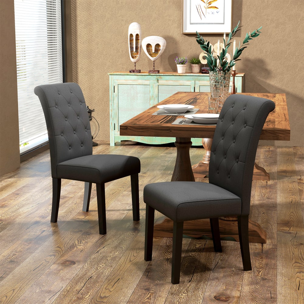 Homcom 2 Esszimmerstühle, Holz & dunkelgrau Schwarz Stoff