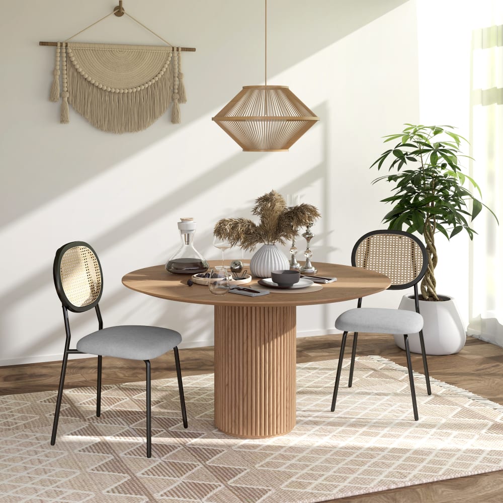 Homcom 2 Esszimmerstühle, Rattan & grau - Pes - Polyester