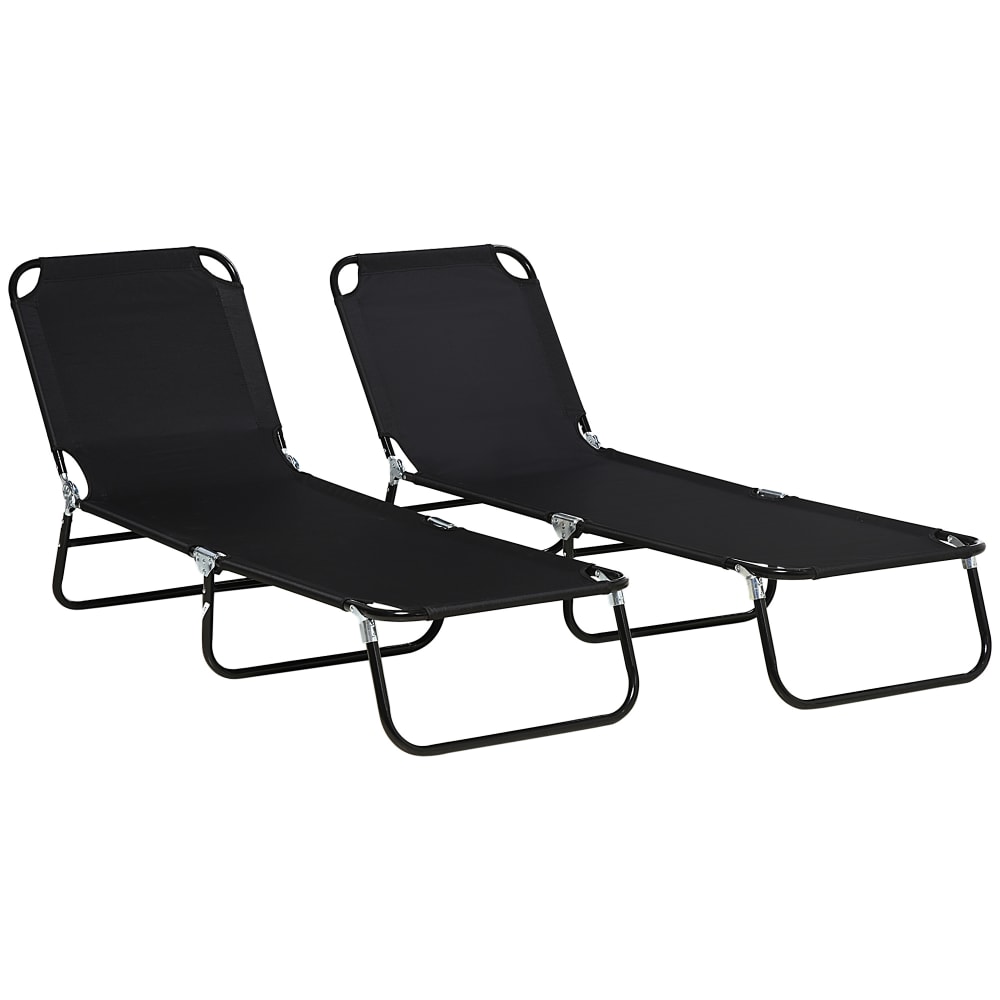 Lot de 2 bain de soleil pliante dossier inclinable cadre en acier noir