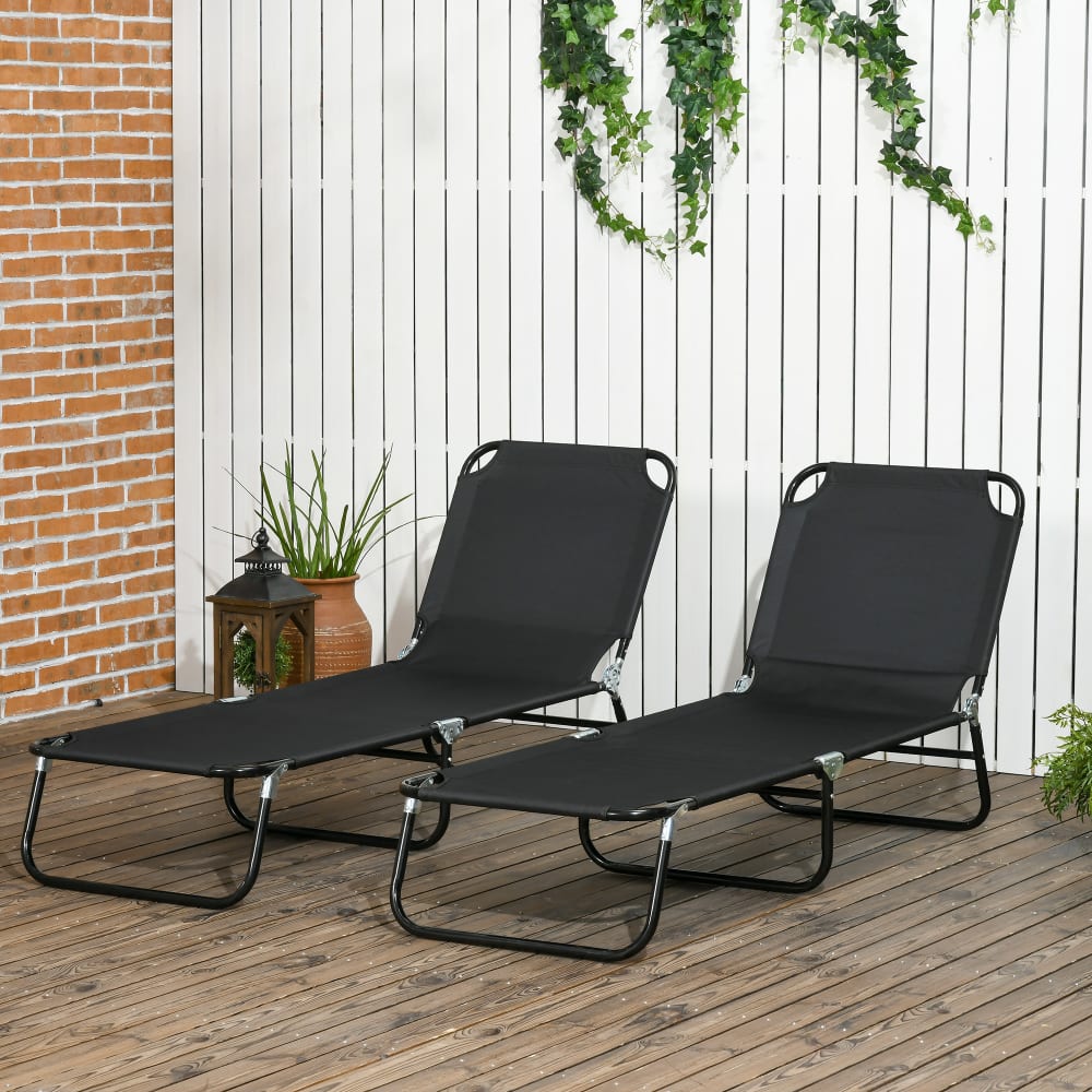 Lot de 2 bain de soleil pliante dossier inclinable cadre en acier noir