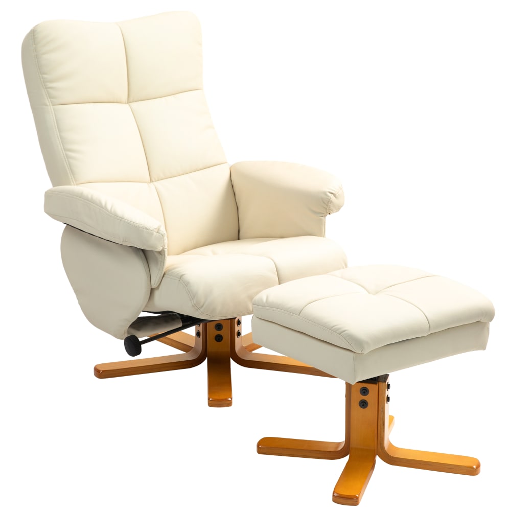 Fauteuil relax avec repose-pied inclinable et pivotant PU crème