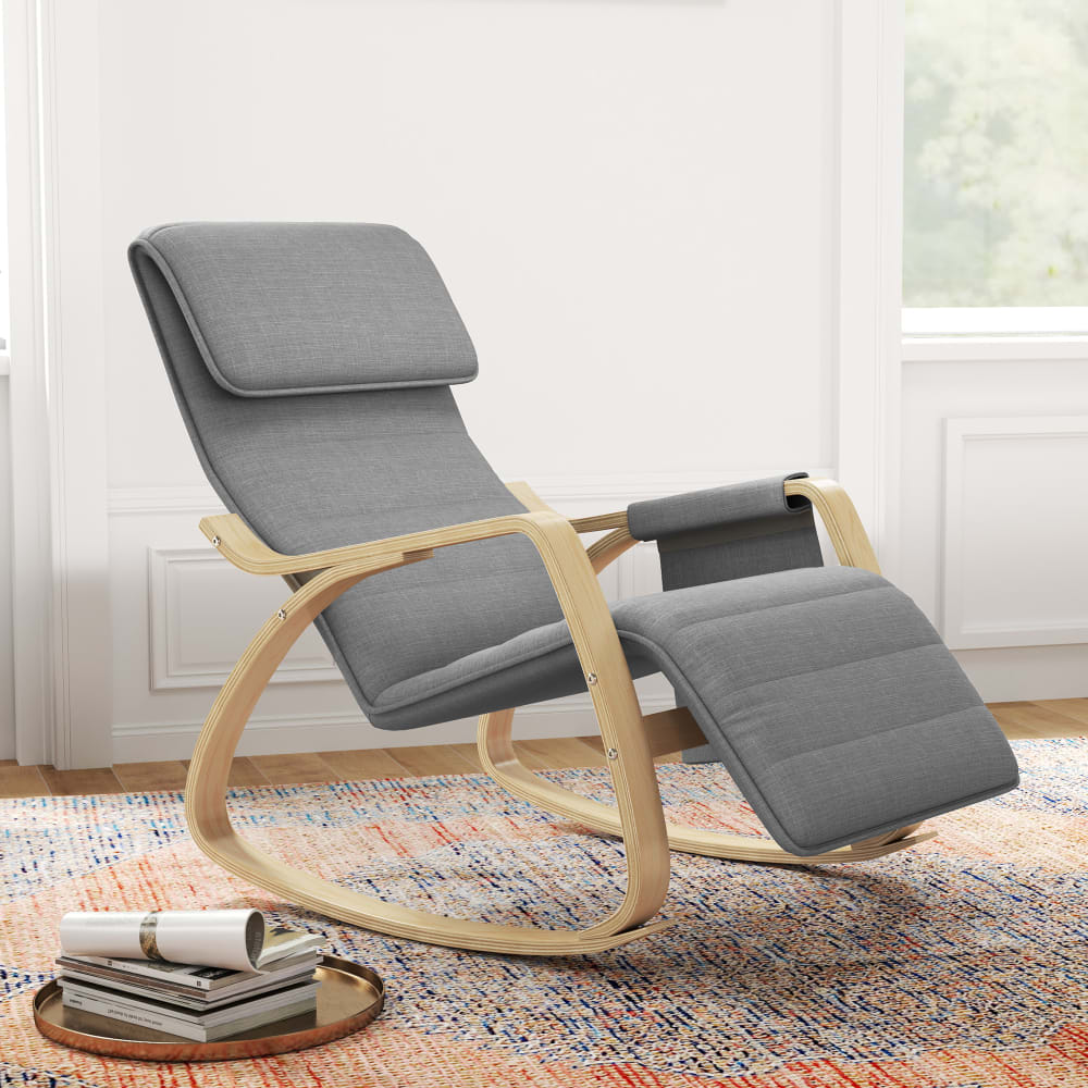 Fauteuil à bascule allaitement repose-pieds réglable tissu gris