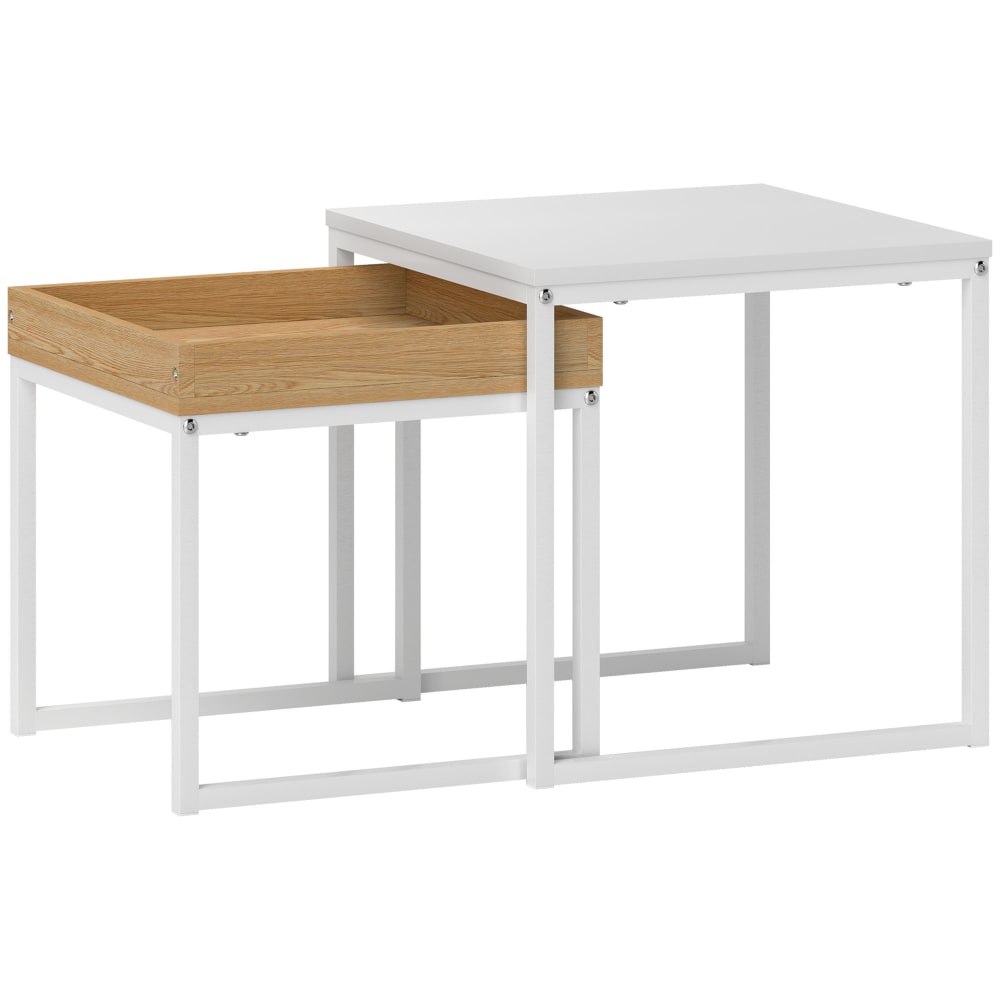 Lot de 2 tables basses gigognes carrées cadre en acier blanc