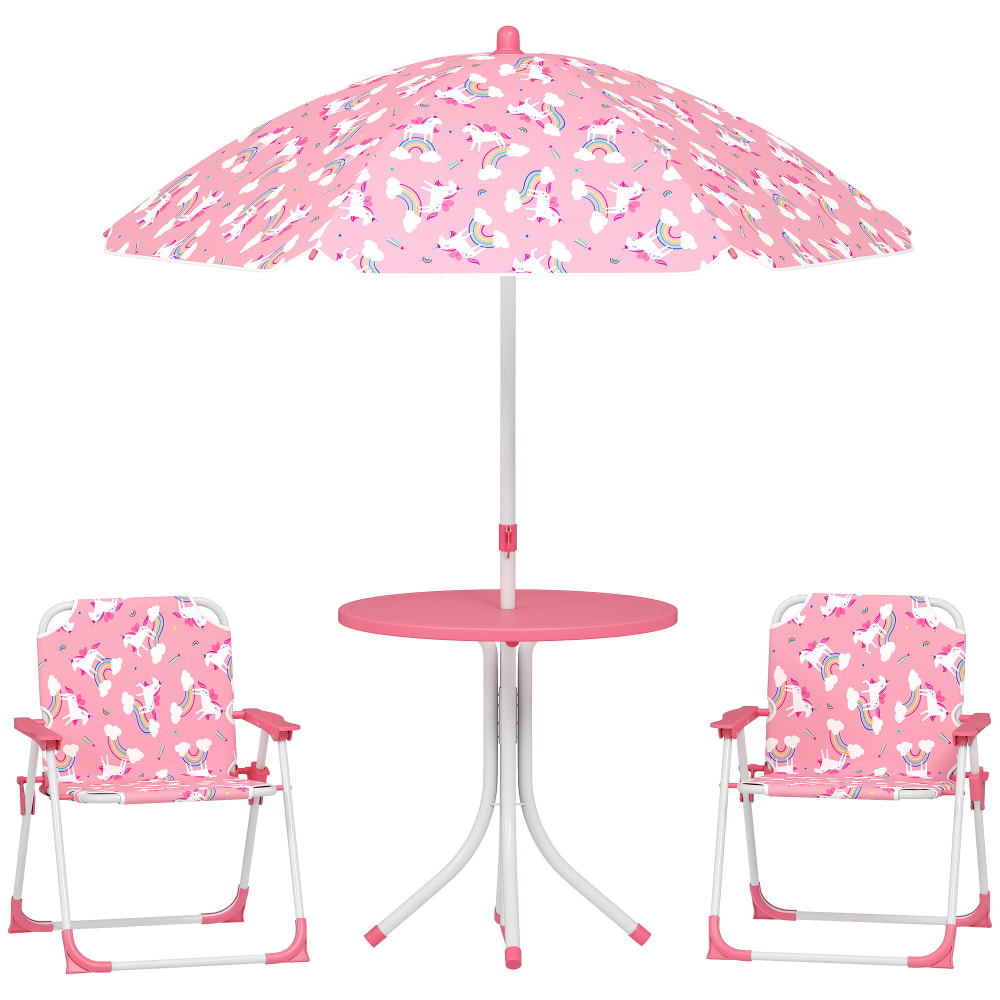 Salon de jardin enfant avec 2 chaises pliantes plastique rose
