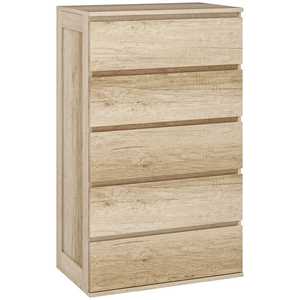 Commode 5 tiroirs meuble de rangement bois naturel