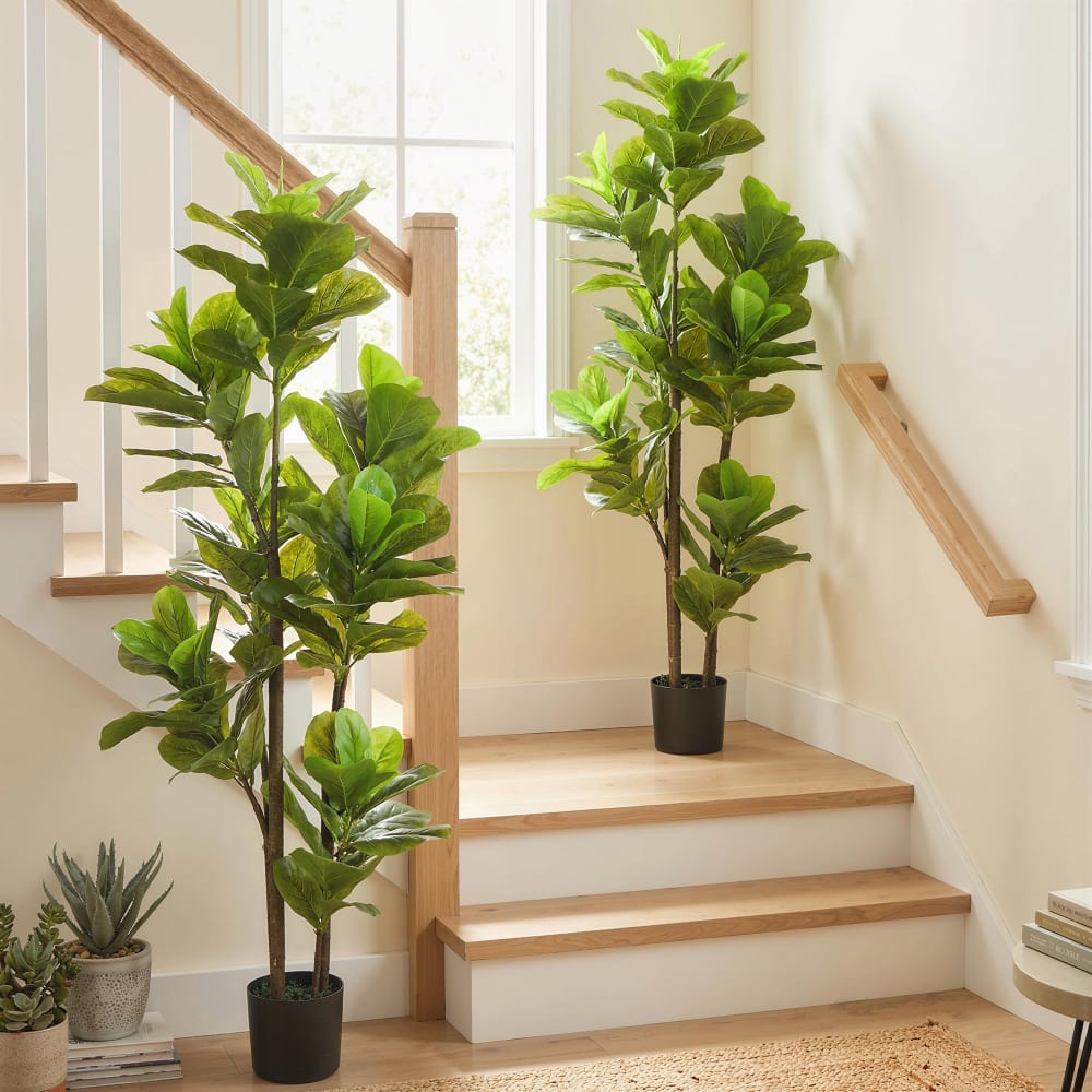 Lot de 2 plantes artificielles 150 cm pot en ciment plastique vert