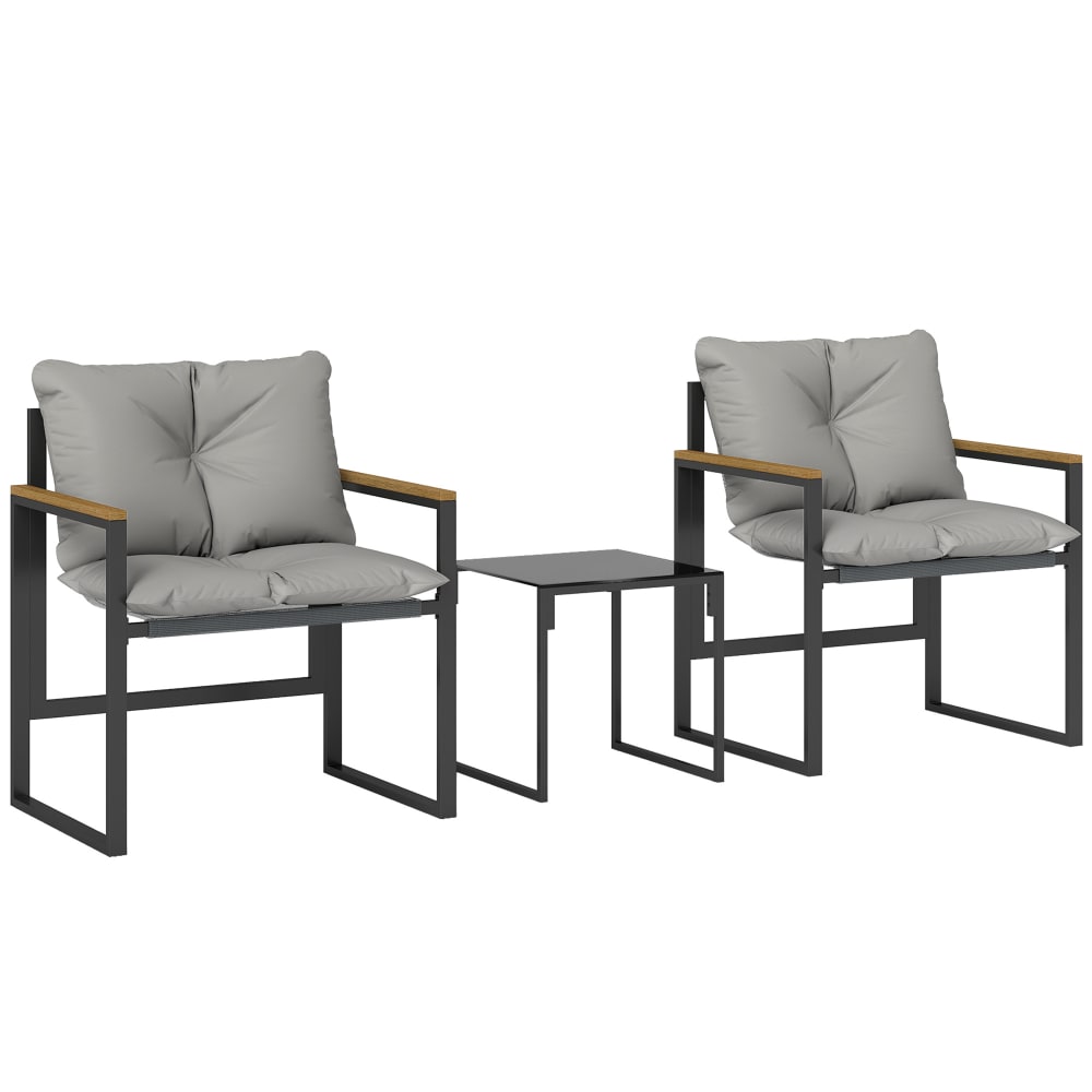 Salon de jardin 2 places 2 fauteuils 1 table basse métal gris