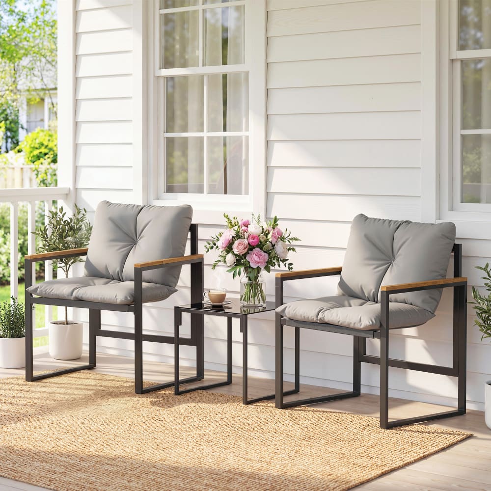 Salon de jardin 2 places 2 fauteuils 1 table basse métal gris