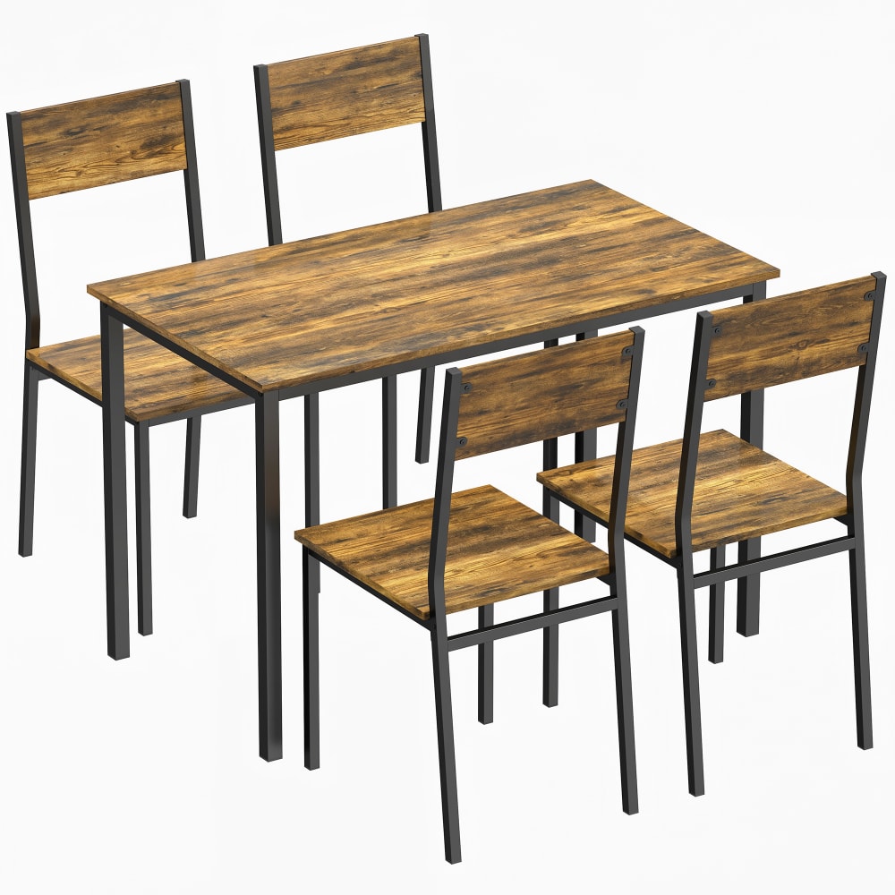 Ensemble table salle à manger avec chaises 4 personnes métal marron — Beyit