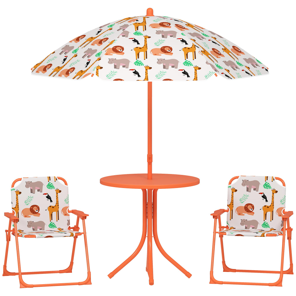 Salon de jardin enfant avec 2 chaises pliantes plastique orange