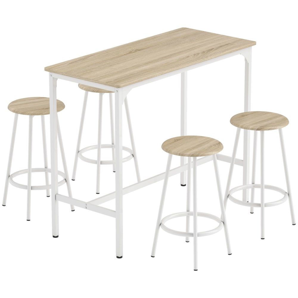 Ensemble table de bar 4 tabourets industriel métal aspect bois Ensemble table de bar 4 tabourets industriel métal aspect bois