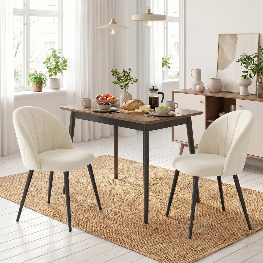 Homcom Samtstühle mit Metallfüßen, creme & schwarz style modern Weiß Samt