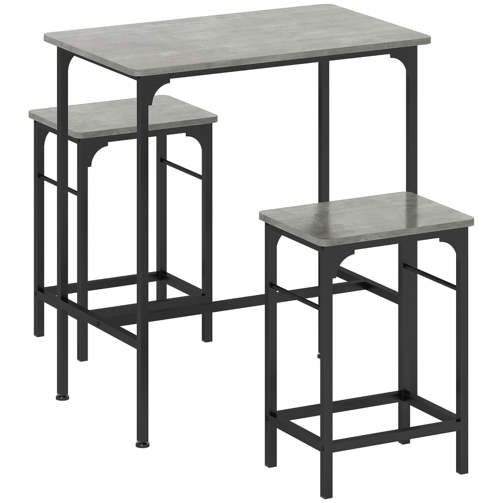 Ensemble table de bar avec 2 tabourets en acier gris