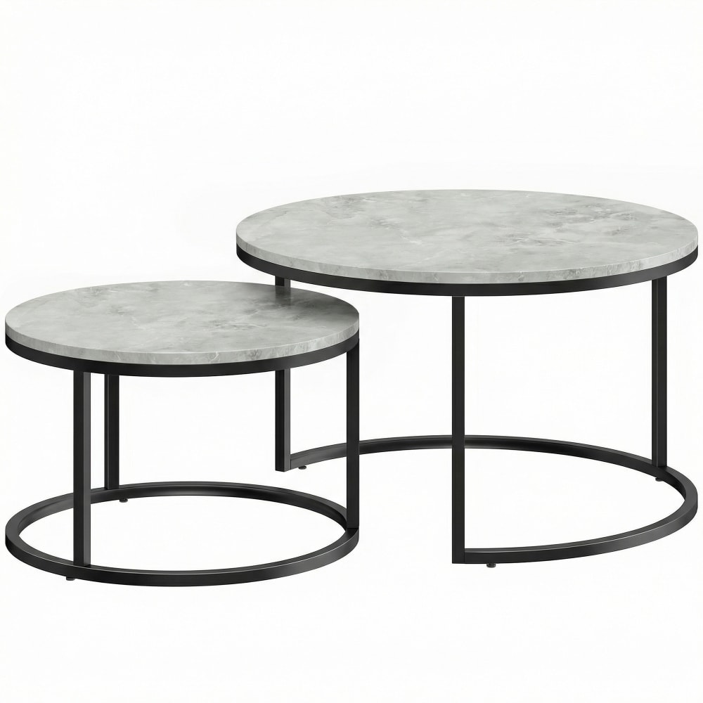 Tables gigognes rondes lot de 2 métal gris marbre