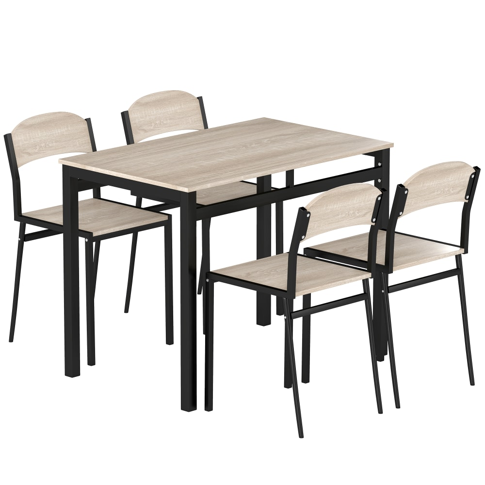 Homcom Essgruppe Tisch & Stühle, Metall & Holz, Schwarz style modern Schwarz Metall
