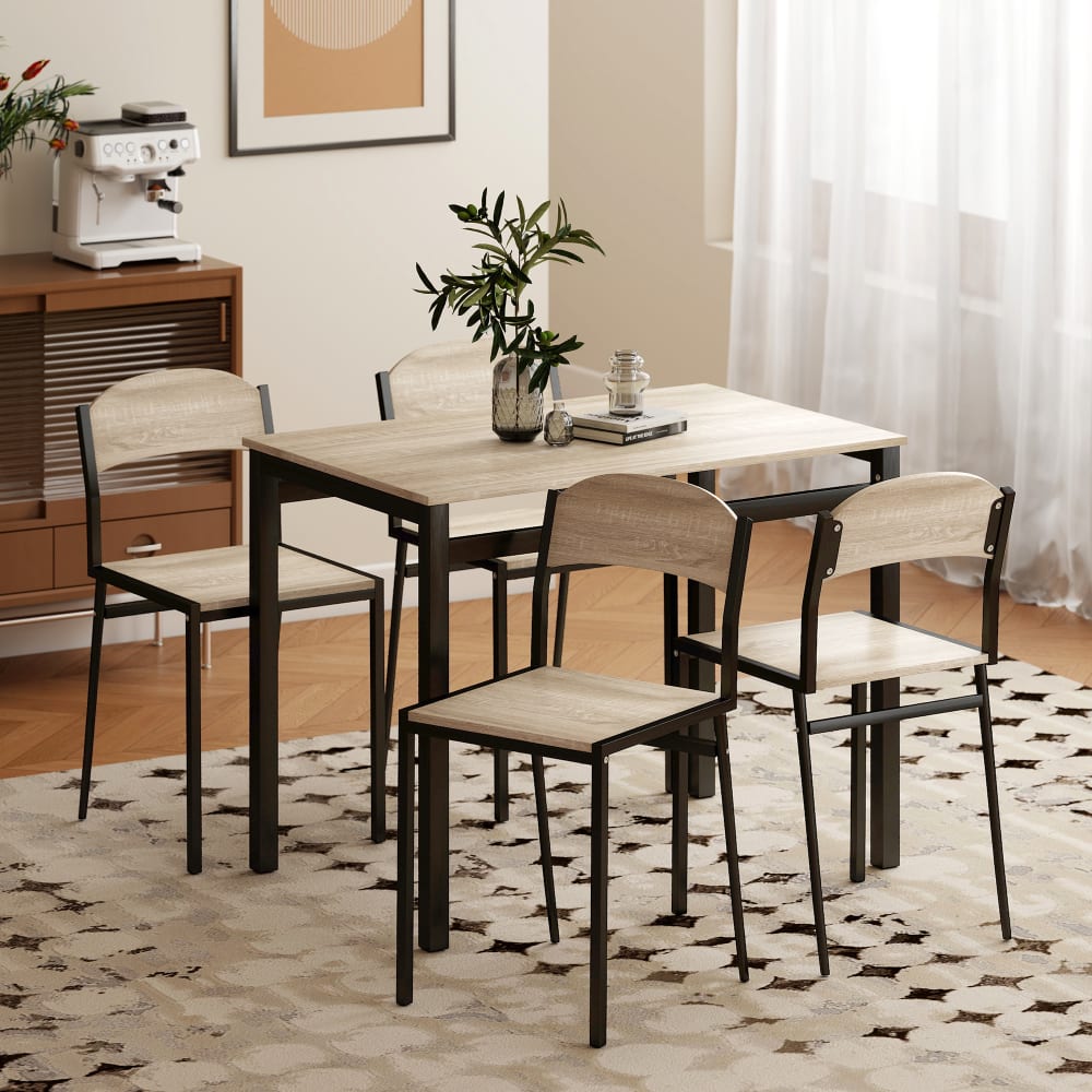 Essgruppe Tisch & Stühle, Metall & Holz, Schwarz - Maisons Du