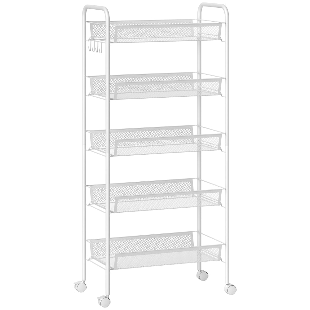Chariot de rangement roulettes 5 niveaux paniers amovibles acier blanc Chariot de rangement roulettes 5 niveaux paniers amovibles acier blanc