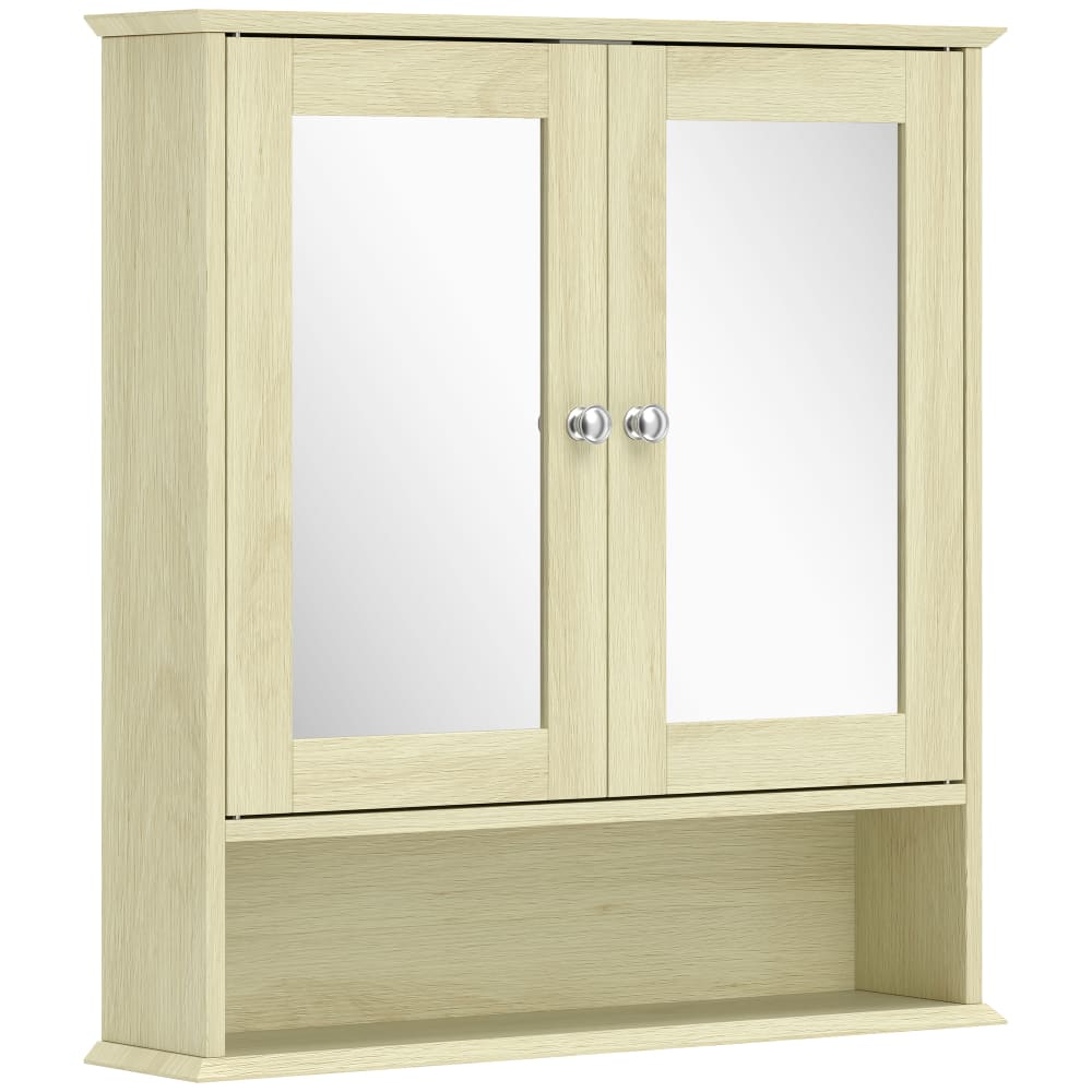 Kleankin Badezimmerschrank mit Spiegel & Ablage, Holz, Natur style modern Beige Glas