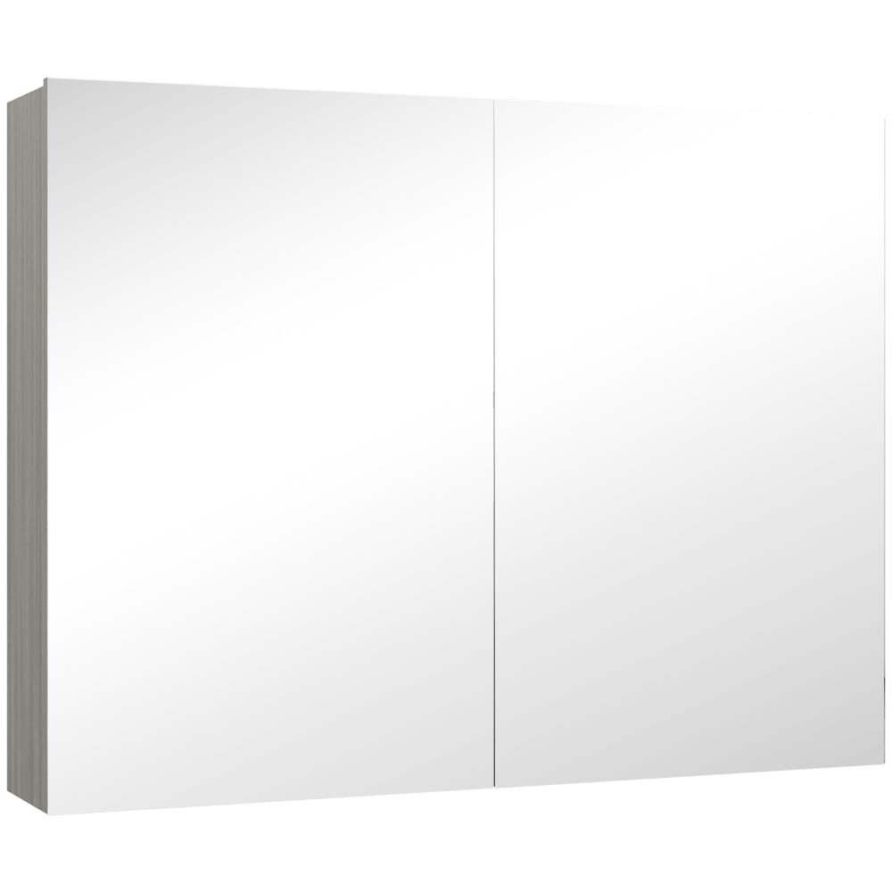 Armoire miroir de salle de bain 2 portes et étagères MDF gris