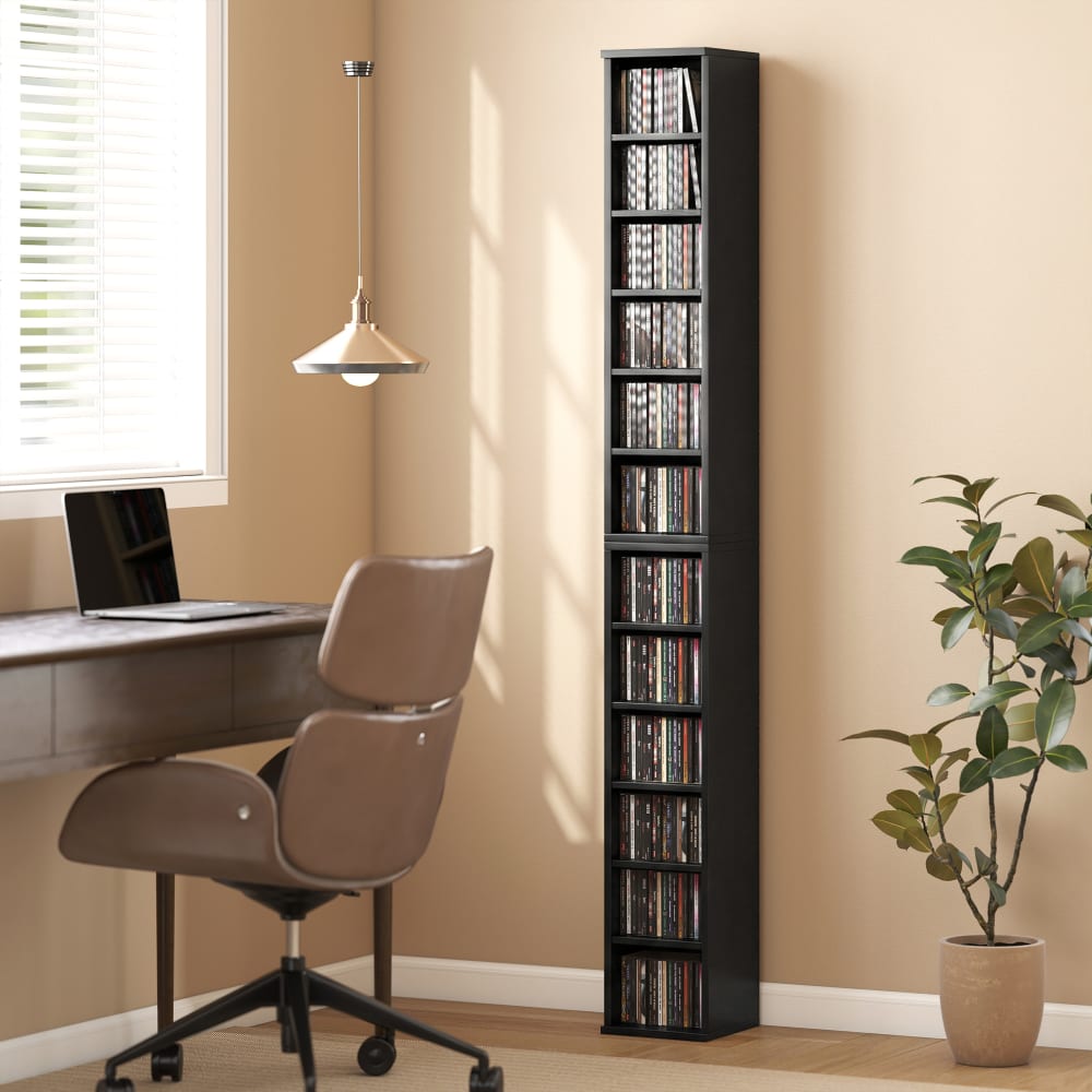CD/DVD-Regal, 12 Fächer (6+6), Säulenform, Schwarz - Maisons Du