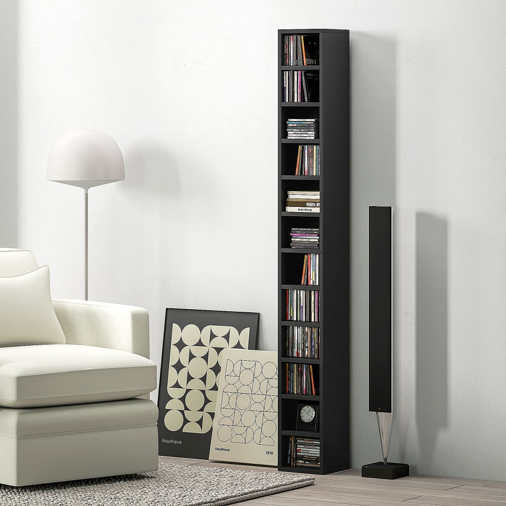 CD/DVD-Regal, 12 Fächer, Aufbewahrung, Schwarz - Maisons Du Monde