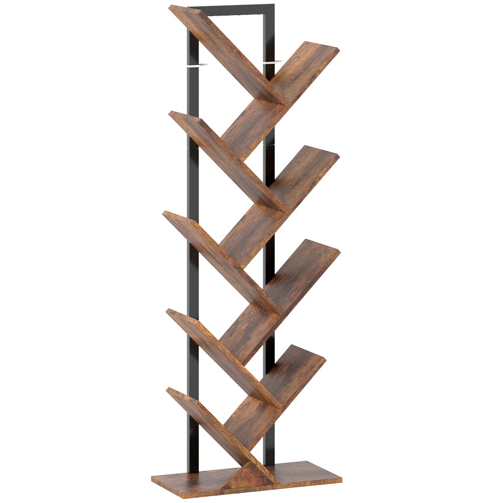 Homcom Bücherregal Baum-Design, 9 Ebenen, Stahl, Braun style industrial Braun Spanplatte
